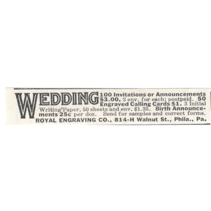 Wedding Invitations Royal Engraving Co Philadelphia 1918 Magazine Ad AF1-SS3