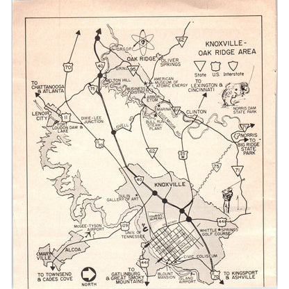 Knoxville Oak Ridge Area Travel Map TN 1973 Magazine Ad AD8-B9