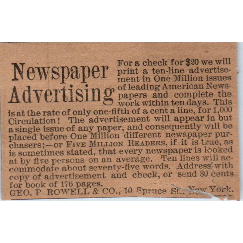 George P. Rowell & Co Newspaper Advertising NY Hartford 1886 Newspaper Ad AF7-E5