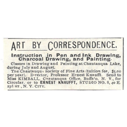 Learn Art by Correspondence Ernest Knaufft Studio NY c1890 Victorian Ad AE9-CH1