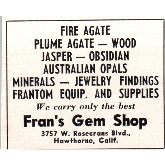 Fran's Gem Shop Hawthorne California 1964 Magazine Ad AB6-M1