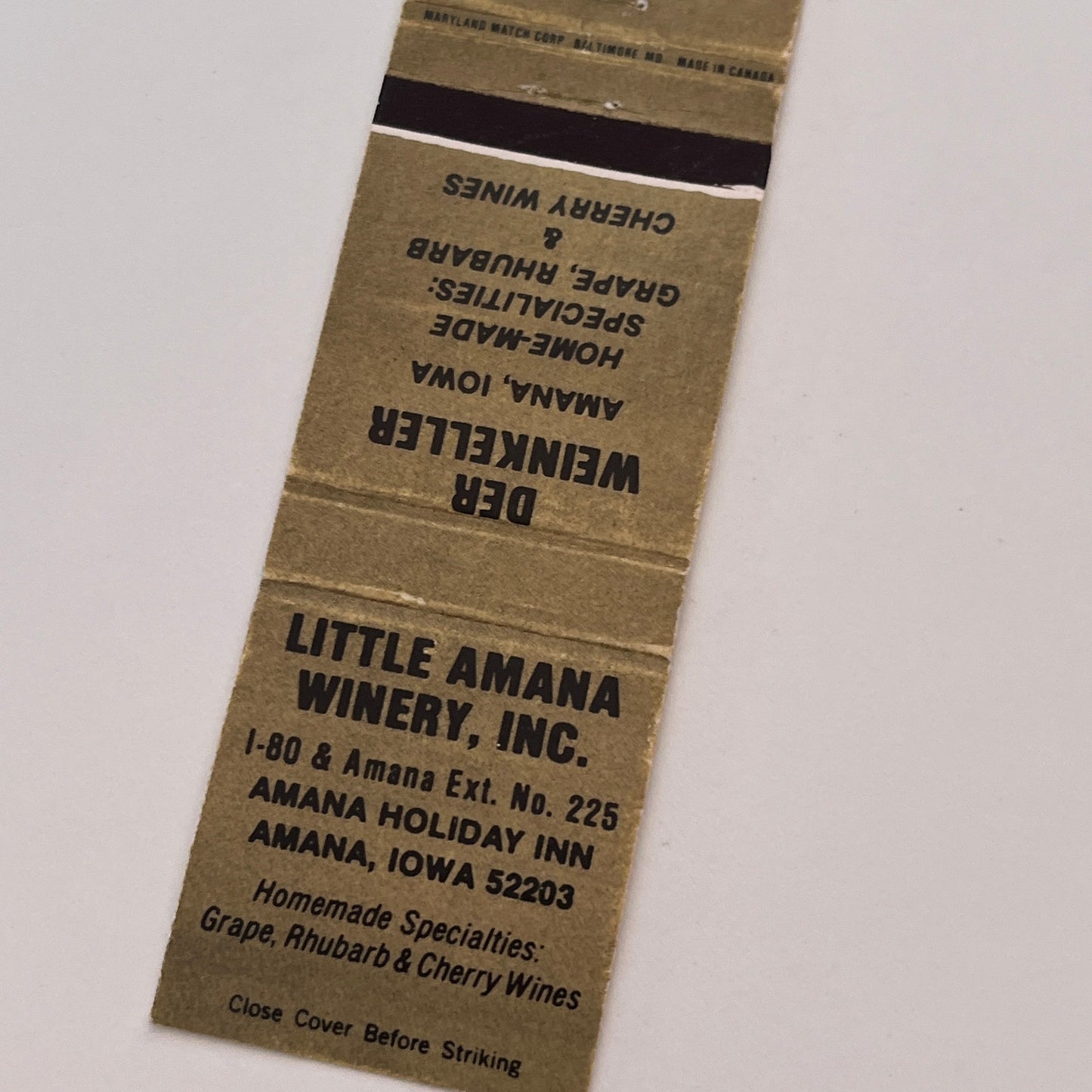 Little Amana Winery Der Weinkeller Amana Iowa Vintage Matchbook Cover MB59-2
