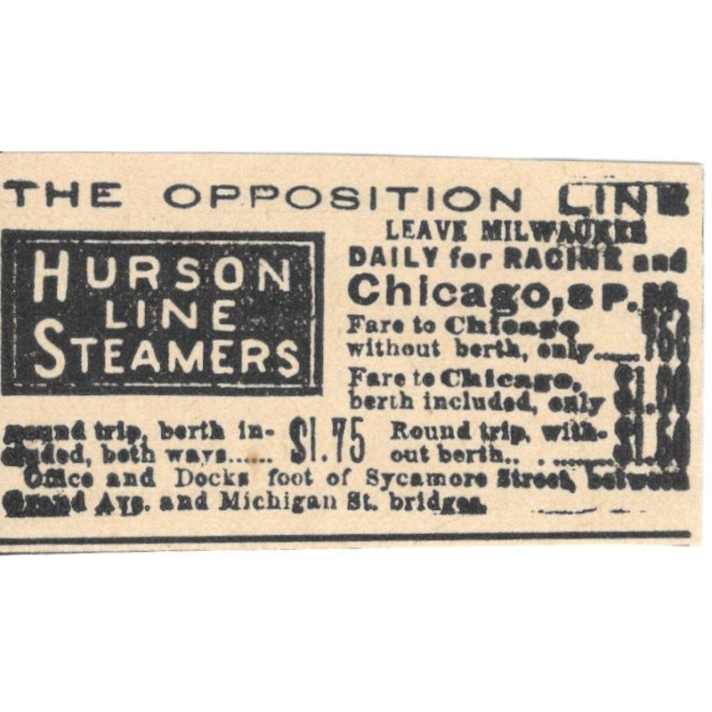 Hurson Line Steamers Milwaukee Chicago Racine 1898 Newspaper Clip AF7-E12