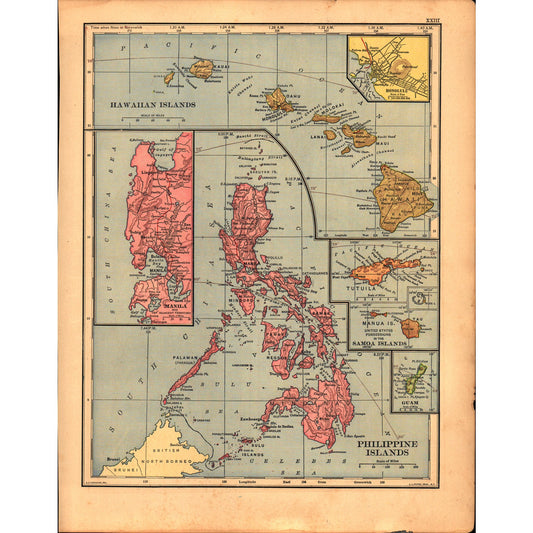 Philippine Islands, Cuba & Puerto Rico Double Sided 1901 Map V14-1