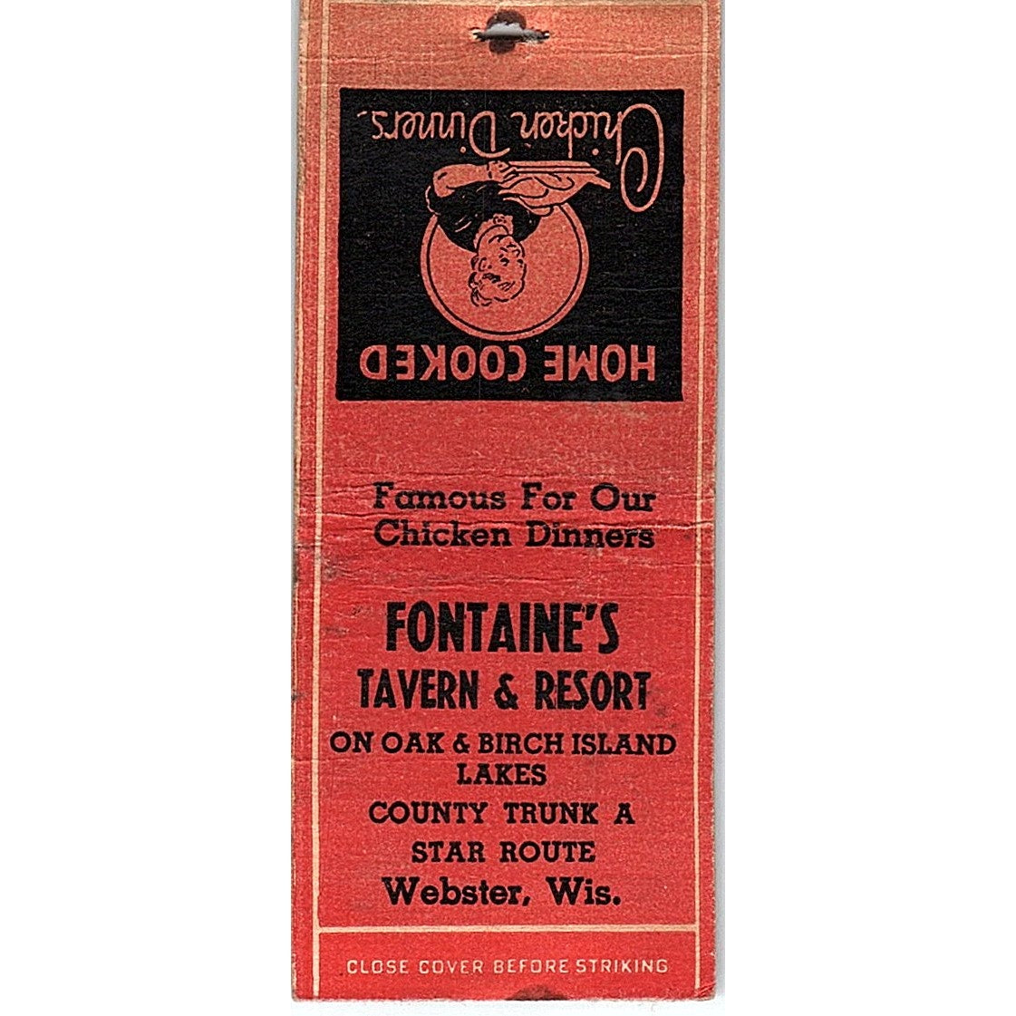 Fontaine's Tavern & Resort Adelaide & Albert Webster WI Matchbook Cover SE5-Y1