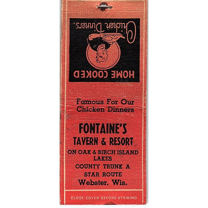 Fontaine's Tavern & Resort Adelaide & Albert Webster WI Matchbook Cover SE5-Y1