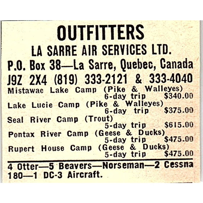 La Sarre Air Services Ltd Quebec Canada 1977 Ad AF6-M3