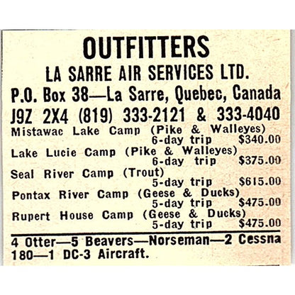 La Sarre Air Services Ltd Quebec Canada 1977 Ad AF6-M3