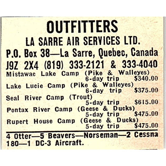 La Sarre Air Services Ltd Quebec Canada 1977 Ad AF6-M3