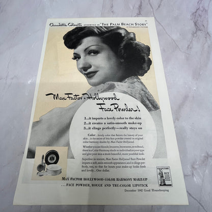 1942 Max Factor Hollywood Claudette Colbert The Palm Beach Story 8x10" V22