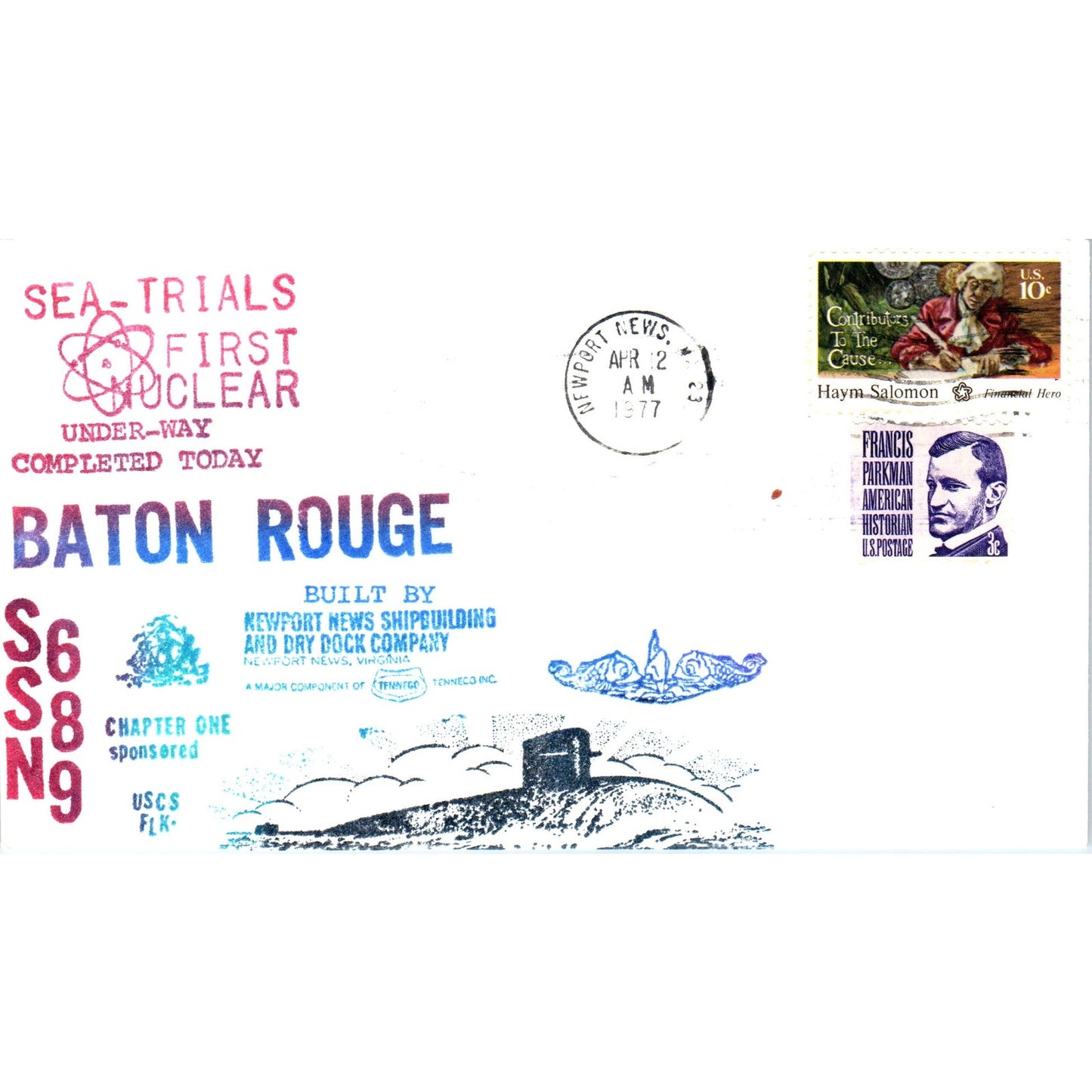 1977 Baton Rouge Nuclear Sub SSN 689 Sea Trials Postal Cover Envelope TI5-PC1