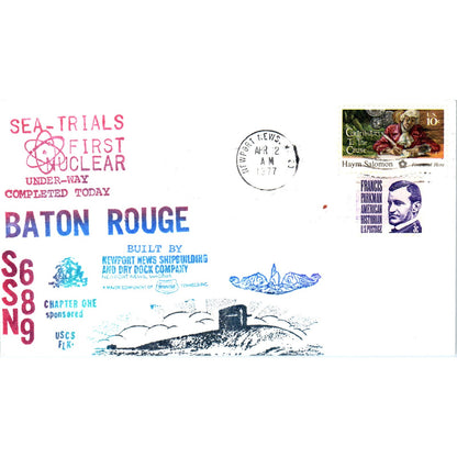 1977 Baton Rouge Nuclear Sub SSN 689 Sea Trials Postal Cover Envelope TI5-PC1