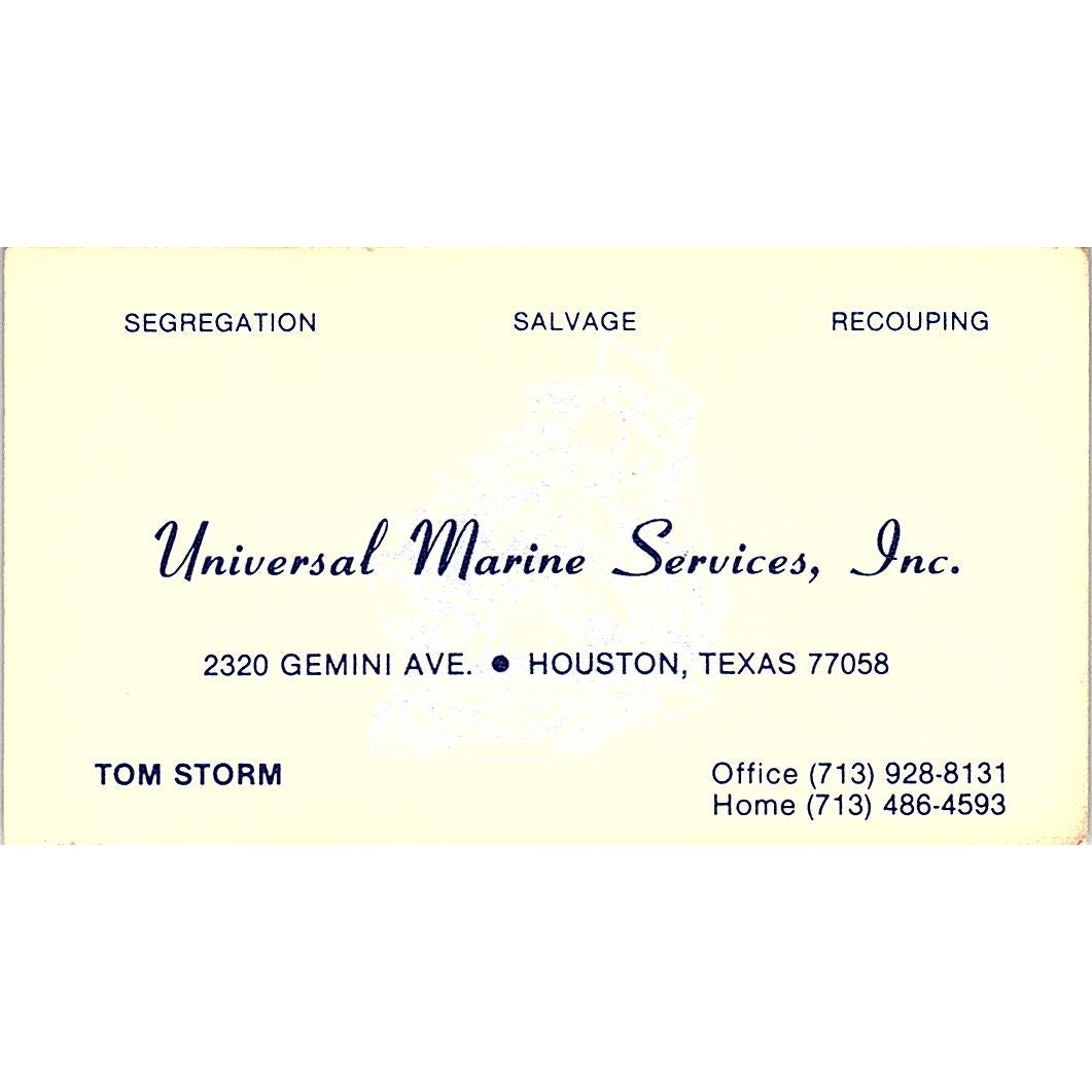 Tom Storm Universal Marine Services Inc Houston Vintage Business Card SD9-B7
