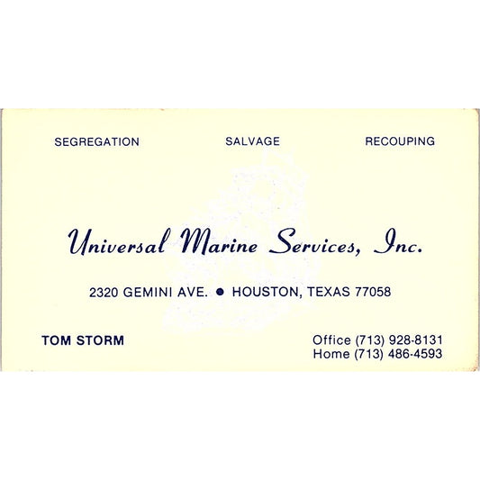 Tom Storm Universal Marine Services Inc Houston Vintage Business Card SD9-B7