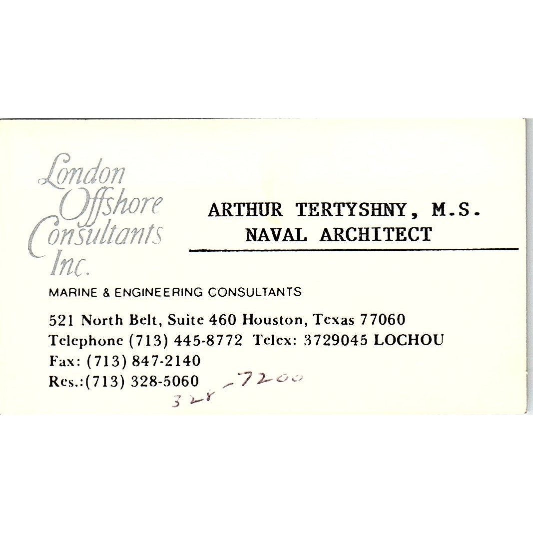Arthur Tertyshny London Offshore Consultants Inc Houston Business Card SD9-B13