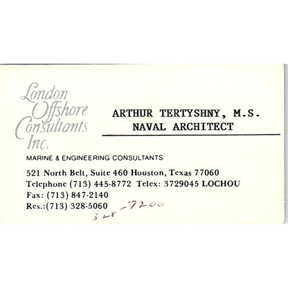 Arthur Tertyshny London Offshore Consultants Inc Houston Business Card SD9-B13