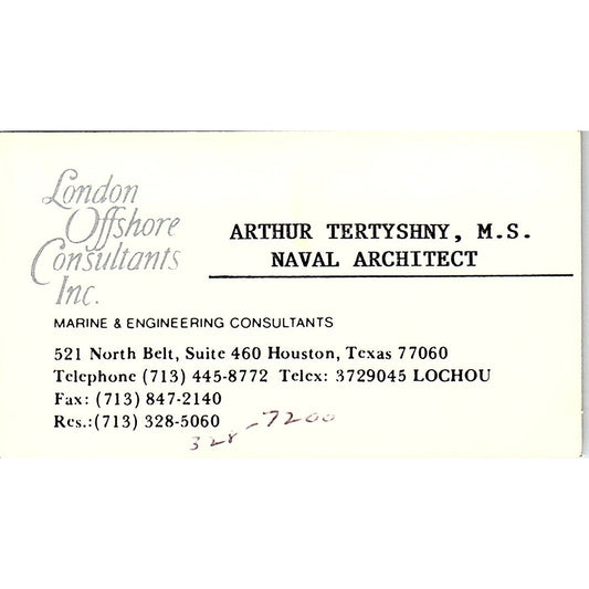 Arthur Tertyshny London Offshore Consultants Inc Houston Business Card SD9-B13