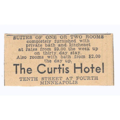 The Curtis Hotel 10th Street at Fourth 1935 Minneapolis Journal Ad AE7-H3