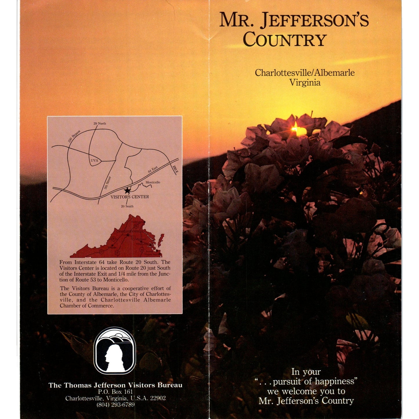 Vintage Mr. Jefferson's Country Charlottesville Albemarle VA Brochure TF4-B2