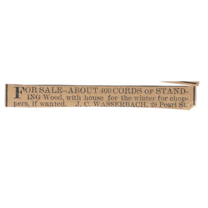 J.C. Wasserbach Firewood Pearl Street Hartford 1886 Newspaper Ad AF7-SS6