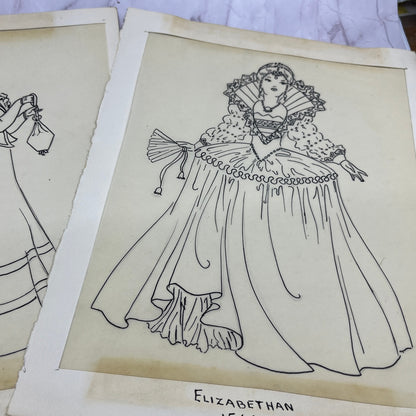 1940s Lot of 10 Period Fashion Sketches Winifred Schutsky Pratt Institute TC5
