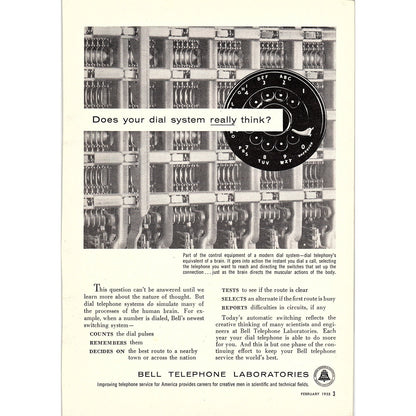 Bell Telephone Laboratories - Does Your Dial System Really Think? 1955 Ad AG1-6