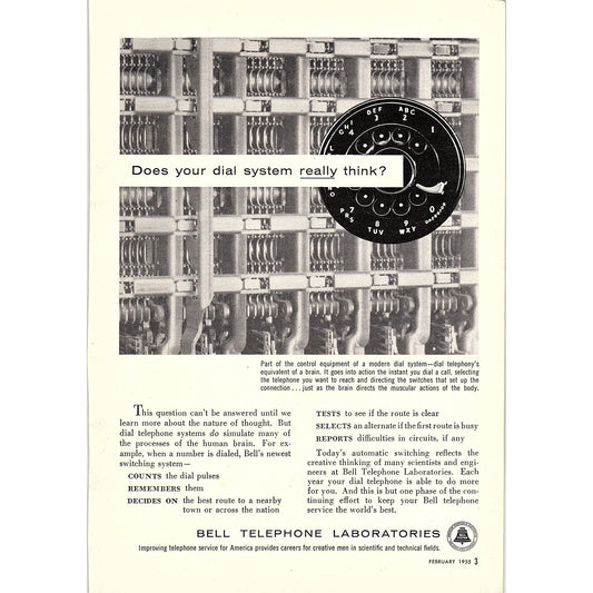Bell Telephone Laboratories - Does Your Dial System Really Think? 1955 Ad AG1-6
