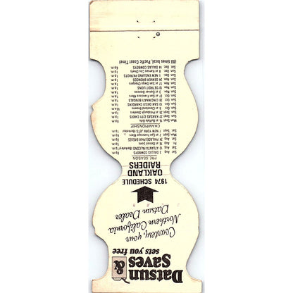 Oakland Raiders 1974 Schedule Datsun Saves Vintage Matchbook TB6-MB2-7