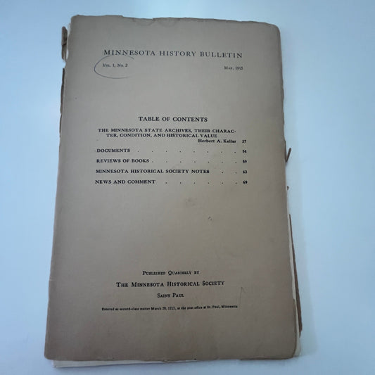 1915 Minnesota History Bulletin Minnesota Historical Society Booklet TG2-OB