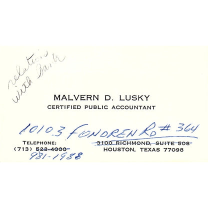 Malvern D Lusky CPA Houston Vintage Business Card SD9-B1