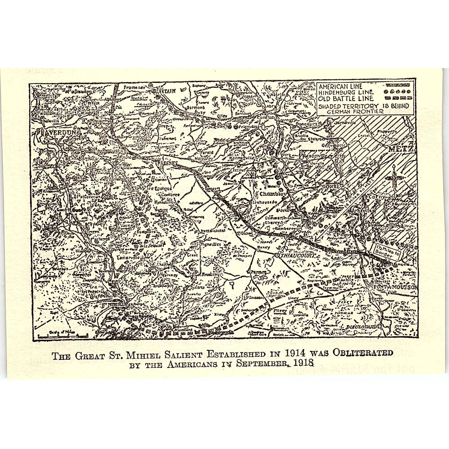 Map of St. Mihiel Salient Obliterated by Americans 1919 WWI Print AF9-M2