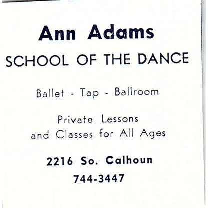 Ann Adams School of the Dance Fort Wayne Indiana 1964 Ad AG1-S13
