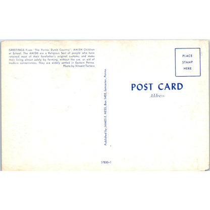 Amish Children at School Pennsylvania Dutch Country Postcard PD7