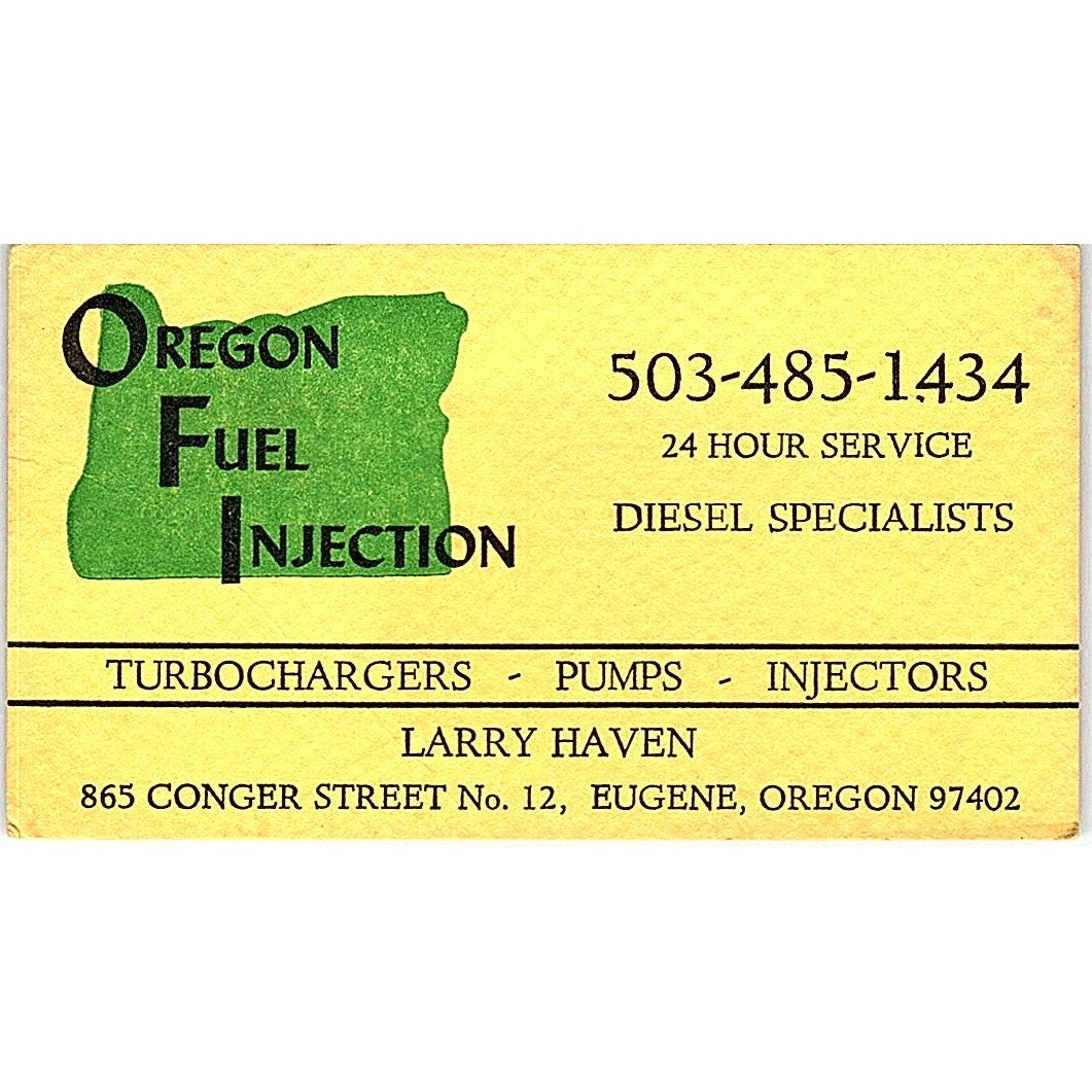 Oregon Fuel Injection Larry Haven Eugene Oregon  Vintage Business Card SB4-B8