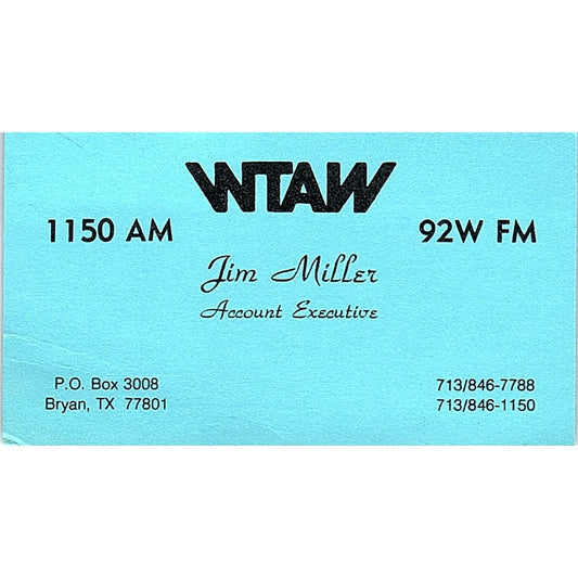 WTAW 1150 AM 92W FM Jim Miller Bryan TX Vintage Business Card SSB4-B12