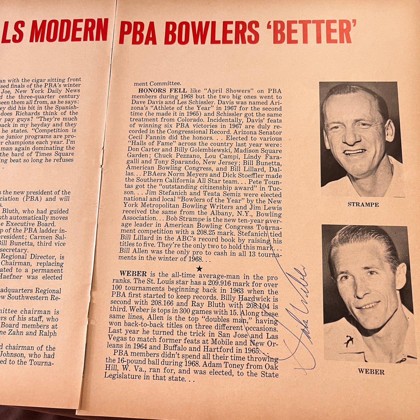 Modern PBA Players Better Signed Dick Weber, Johnny Guenther 1969 Article AF6-3