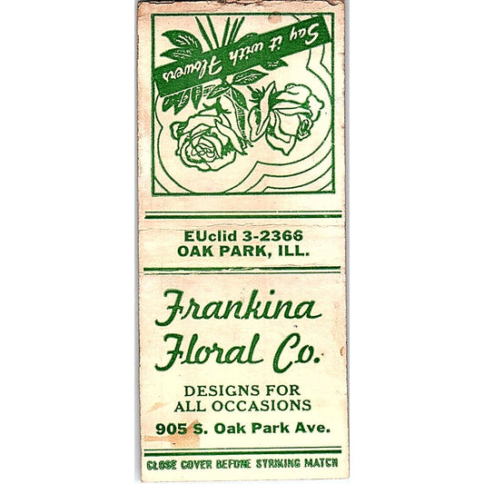 Franklina Floral Co Oak Park IL Vintage Matchbook Cover SC7-Y11