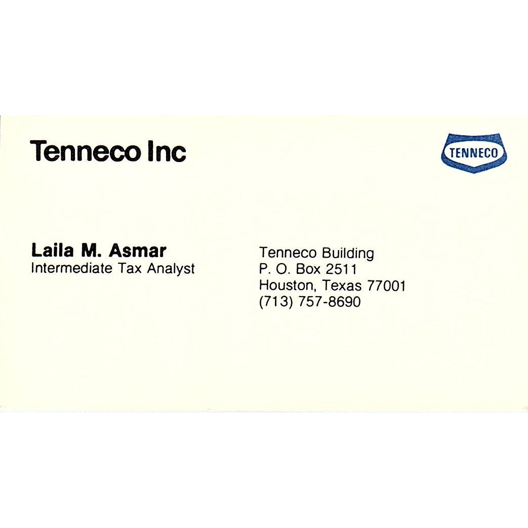 Tenneco Inc. Laila M. Asmar Houston Texas Vintage Business Card SB4-B7