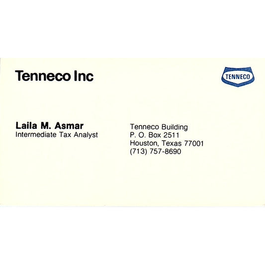 Tenneco Inc. Laila M. Asmar Houston Texas Vintage Business Card SB4-B7