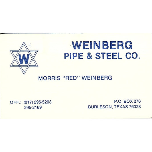 Morris Red Weinberg Pipe & Steel Co Burleson TX Vintage Business Card SE5-B3
