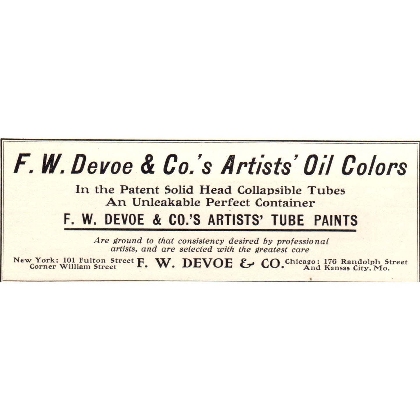 F.W. Devoe & Co's Artists Colors Chicago Kansas City c1905 Victorian Ad AE9-MA1