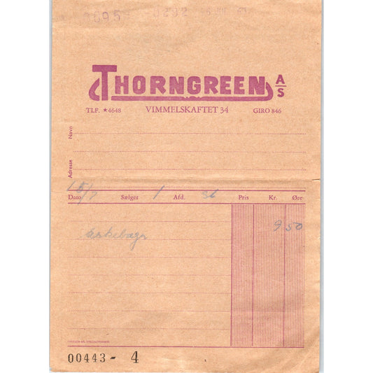 1960s Thorngreen A/S The Toy House Receipt Letterhead AF7-E10