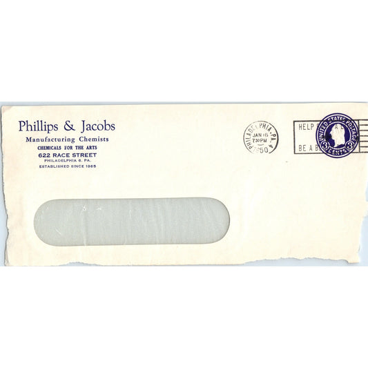 1950 Phillips & Jacobs Manufacturing for Chemists PA Postal Cover TH9-L1