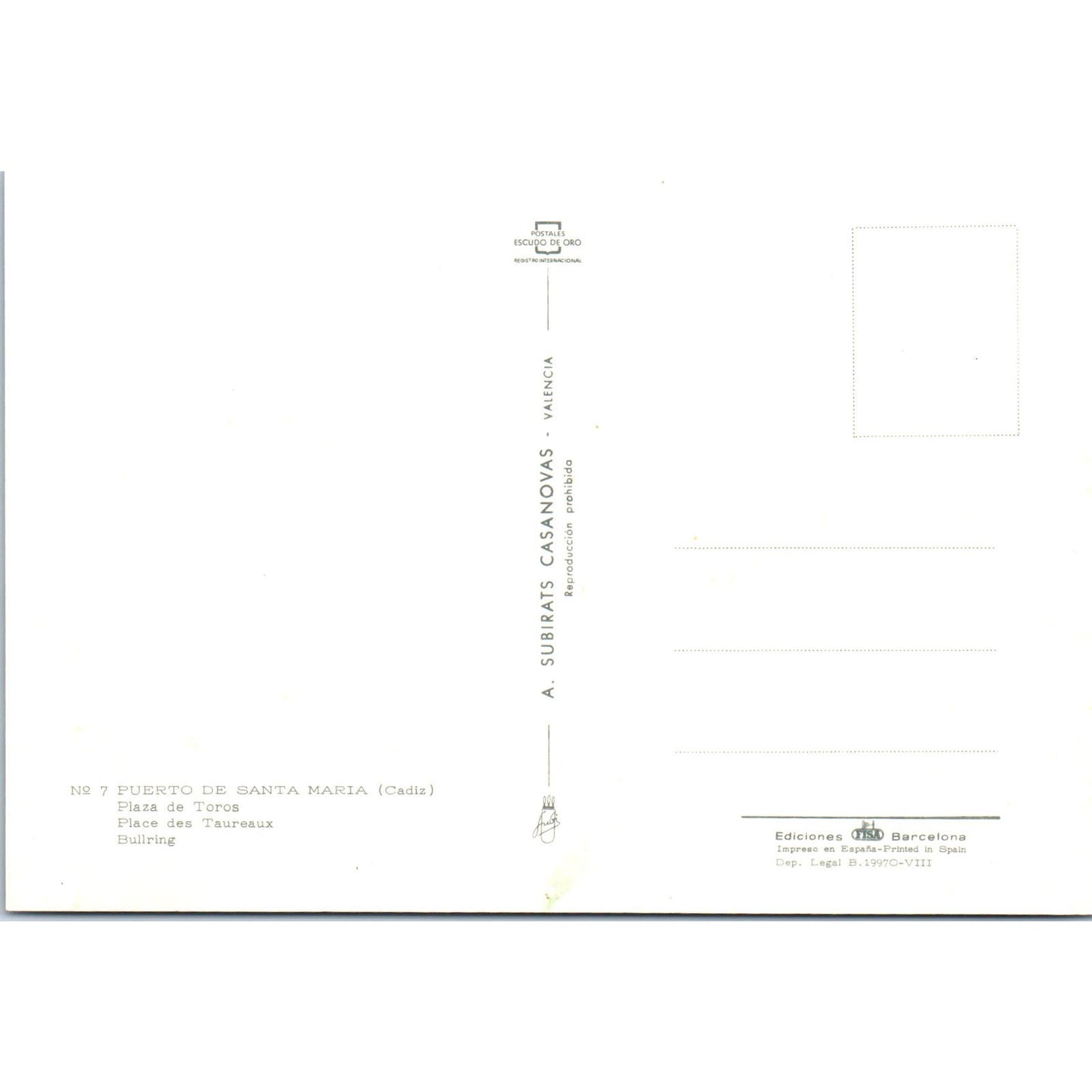 Puerto De Santa Maria Cadiz Place Des Taureaux Vintage Postcard PD1