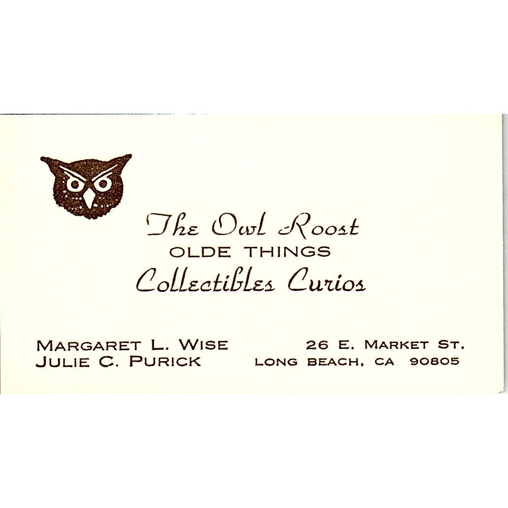 The Owl Roost Margaret L Wise Julie C Purick Long Beach Business Card SE3-B16