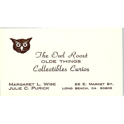 The Owl Roost Margaret L Wise Julie C Purick Long Beach Business Card SE3-B16