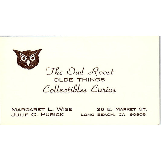 The Owl Roost Margaret L Wise Julie C Purick Long Beach Business Card SE3-B16