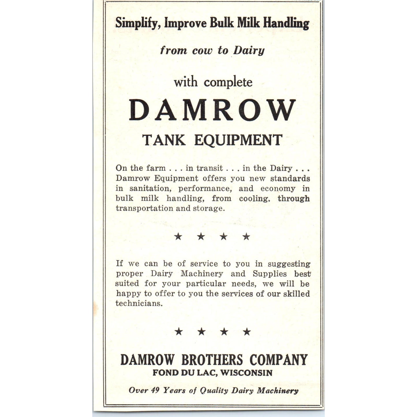 The James Leffel Springfield OH, Damrow Brothers Fond Du Lac WI 1953 Ad AE9-DC2