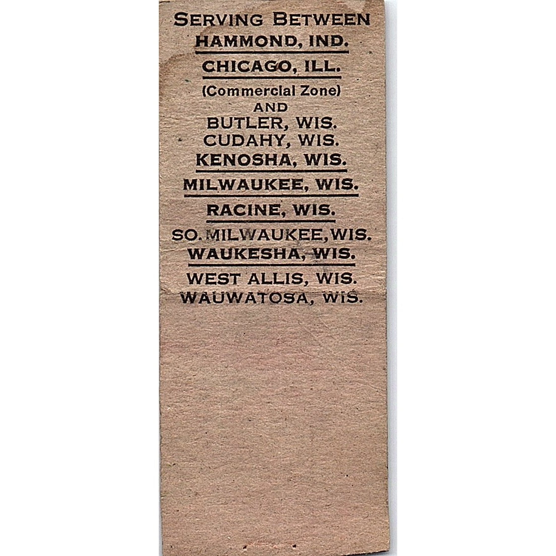 West Shore Transport Co Inc WI IL IN Vintage Matchbook Cover SC7-Y8