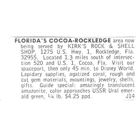 Kirk's Rock & Shell Cocoa Rockledge Florida 1972 Ad AF8-S24